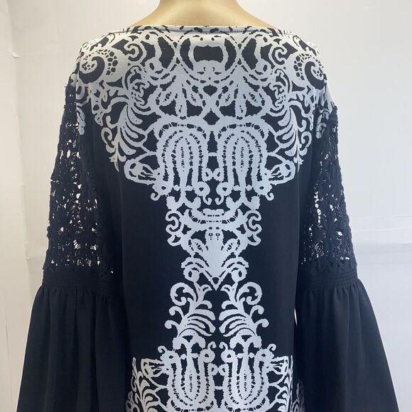 ALFANI Women‎ Tunic Black White Floral Round Neck 3/4 Sleeve Stretch Top S Used - Picture 12 of 14